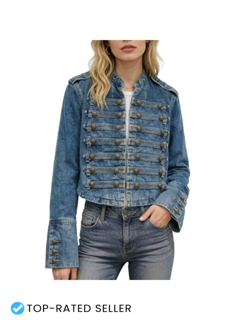 Vintage Military Denim Jacket Steampunk Gothic Coat with Epaulettes Open Front